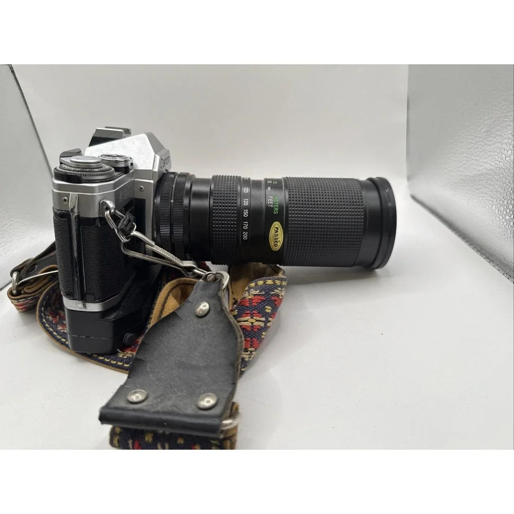Canon AE-1 SLR 35mm Film Camera w/ Vivitar Lens FD 100-200mm 1:4 Close Focusing